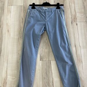 NWT Nili Lotan Light Blue Cotton Trousers with Side Stripe, Size 2, Raw Hem.